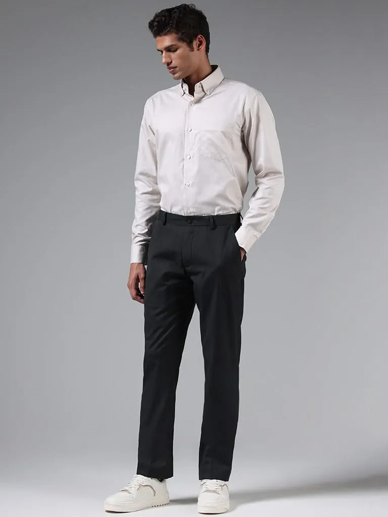 WES Formals Black Relaxed-Fit Mid-Rise Trousers