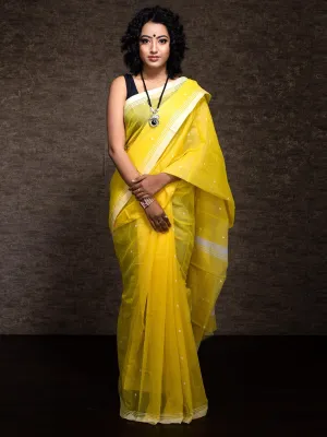 Yellow Chanderi Silk Jamdani Saree